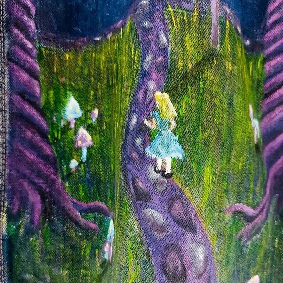 Trippy Alice in Wonder Hand Painted Denim Jackets - Picture 7 of 8